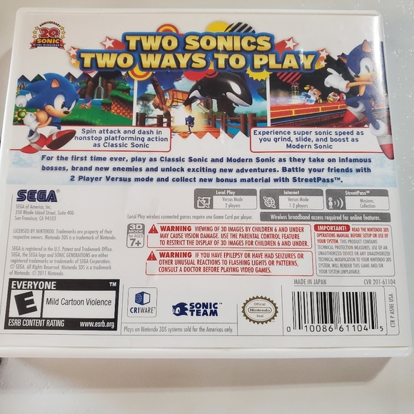 Sonic Generations Nintendo 3DS Video Game SEGA *TESTED* - Picture 6 of 8